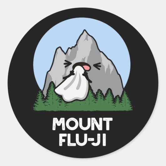 Mount Flu-ji Funny Mountain Pun Dark BG Ronde Sticker (Voorkant)