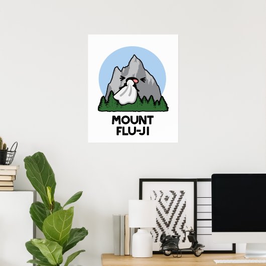 Mount Flu-ji Funny Mountain Pun Poster (Thuiskantoor)