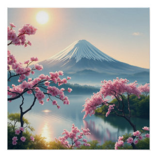 mount fuji and cherry blossoms perfect poster