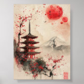 Mount Fuji and Pagoda – Classic Japanese Landscape Poster (Voorkant)