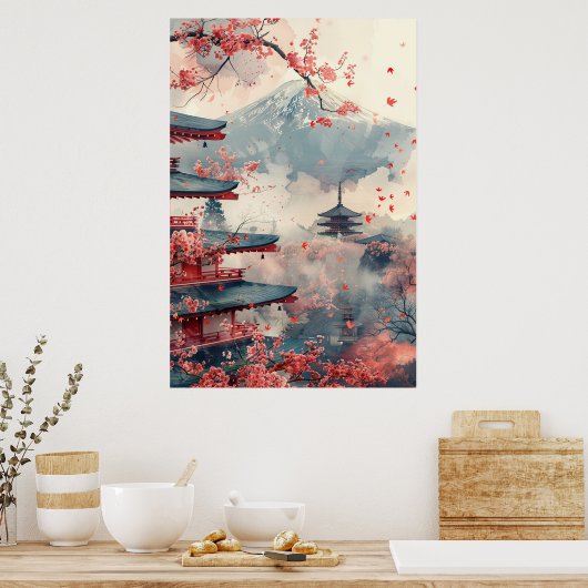 Mount Fuji and Pagoda – Classic Japanese Landscape Poster (Keuken)