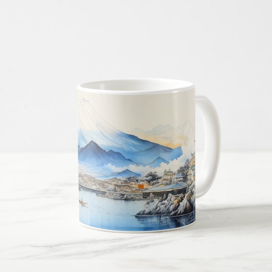 Mount Fuji aquarel schilderij ontwerp. Koffiemok (Voorkant rechts)