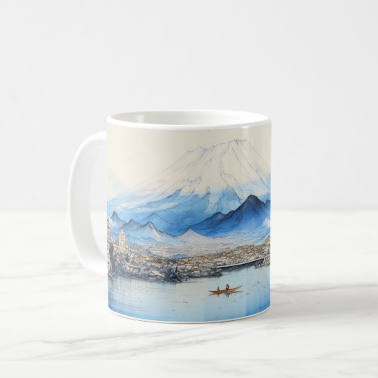 Mount Fuji aquarel schilderij ontwerp. Koffiemok (Voorkant links)