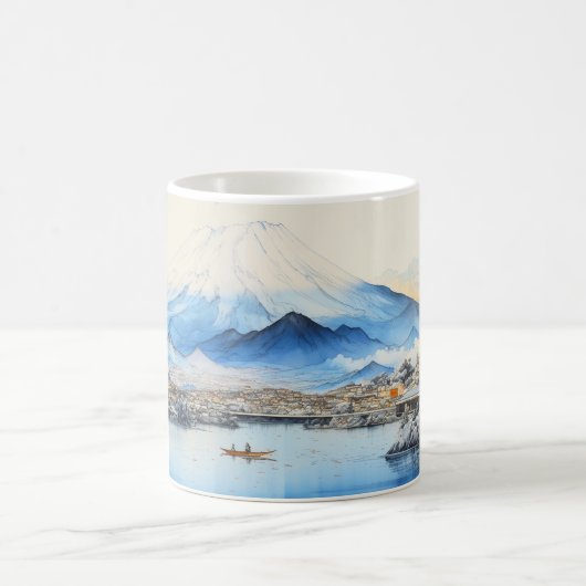 Mount Fuji aquarel schilderij ontwerp. Koffiemok (Center)