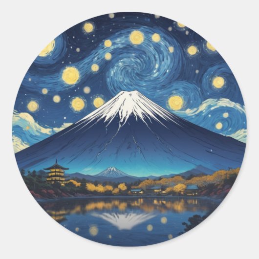 mount fuji at starry night ronde sticker (Voorkant)