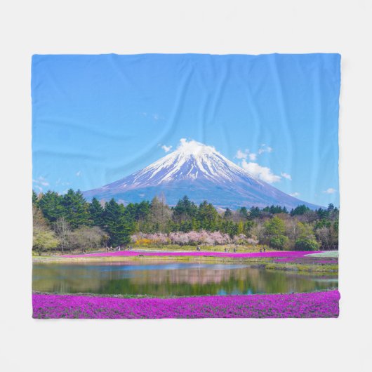Mount Fuji Bomen en Bloemen Fleece Deken (Voorkant (Horizontaal))