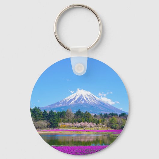 Mount Fuji Bomen en Bloemen Sleutelhanger (Voorkant)
