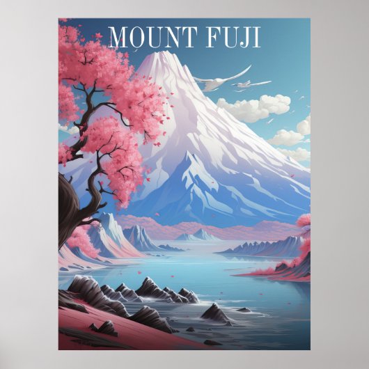 Mount Fuji Cherry Blossoms Retro Reizen Poster (Voorkant)