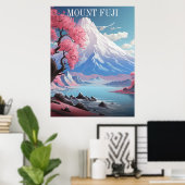 Mount Fuji Cherry Blossoms Retro Reizen Poster (Thuiskantoor)