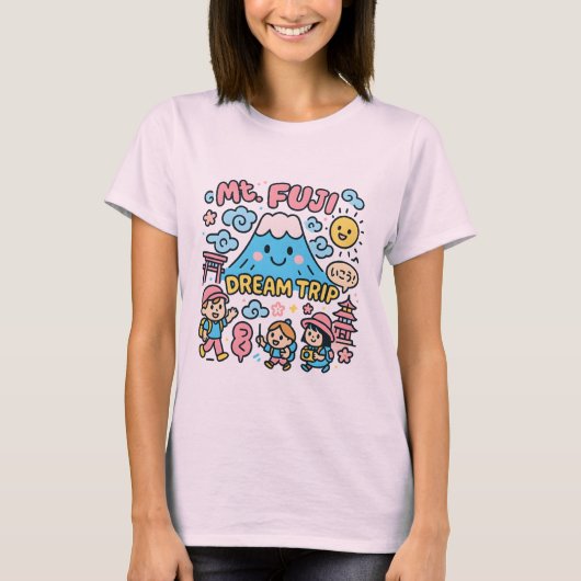Mount Fuji Dream Trip – Playful Japan Food Doodle T-shirt (Voorkant)