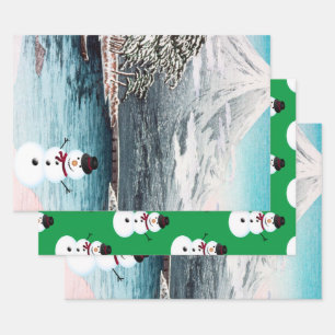 Mount Fuji en A Snowman Inpakpapier Vel