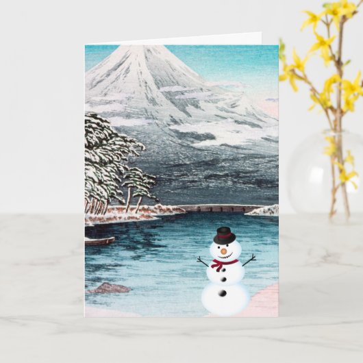 Mount Fuji en A Snowman Kaart (Gele Bloem)