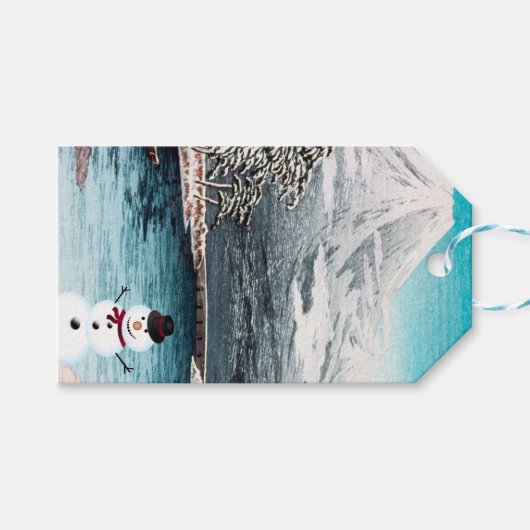 Mount Fuji en een Snowman Cadeaulabel (Voorkant (Horizontaal))