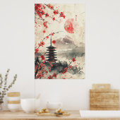 Mount Fuji en Pagode – Klassiek Japans Landschap Poster (Keuken)