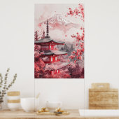 Mount Fuji en Pagode – Klassiek Japans Landschap Poster (Keuken)