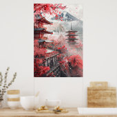 Mount Fuji en Pagode – Klassiek Japans Landschap Poster (Keuken)