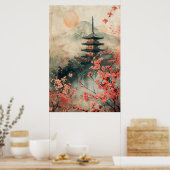 Mount Fuji en Pagode – Klassiek Japans Landschap Poster (Keuken)