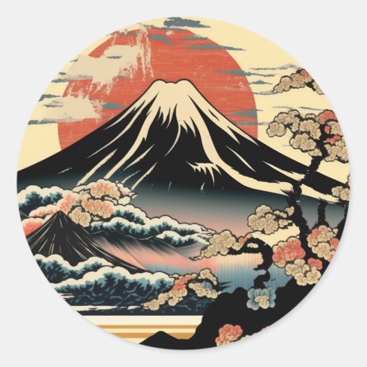 Mount Fuji, Fugaku, fujiyama, Ukiyo-e Art, Ronde Sticker (Voorkant)
