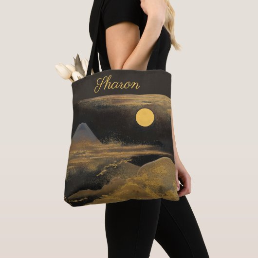 Mount Fuji in het maanlicht - Gouden: Tote Bag (Dichtbij)