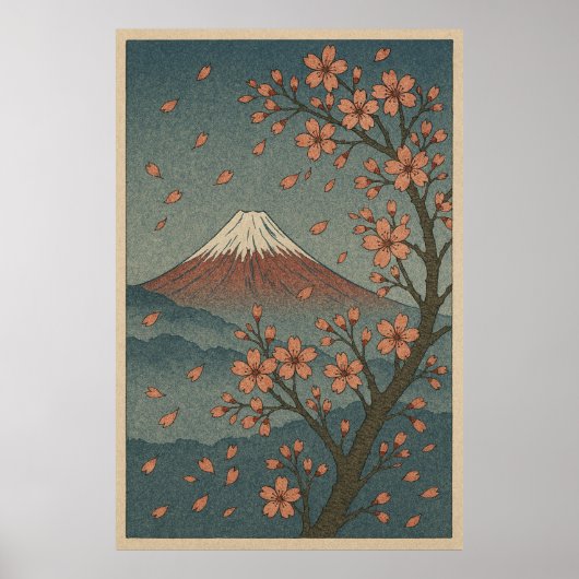 Mount Fuji in Spring: Cherry Blossom Serenity Poster (Voorkant)