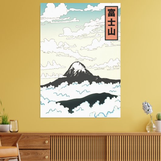 Mount Fuji Japan art block. Canvas Afdruk (Insitu (Woonkamer))