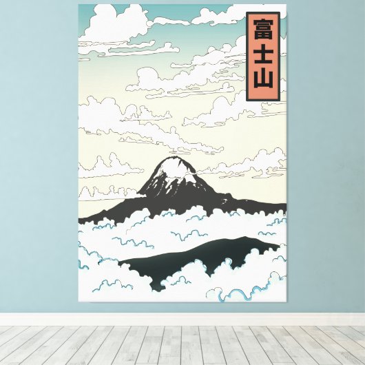 Mount Fuji Japan art block. Canvas Afdruk (Insitu (Houten vloer))
