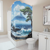 Mount Fuji Japan Ocean Uitzicht schilderij Douchegordijn (In situ)