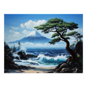 Mount Fuji Japan Ocean Uitzicht schilderij Perfect Poster
