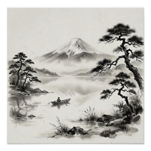Mount Fuji Japan Oost-Indische inkt Landschap Perfect Poster