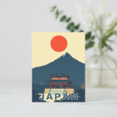 Mount Fuji Japan Pagoda Minimalist Retro Briefkaart (Staand voorkant)