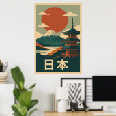 Mount Fuji Japan Vintage Reizen - Retro Poster (Thuiskantoor)