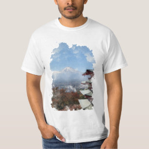 Mount Fuji Japan Waterverf Art T-Shirt
