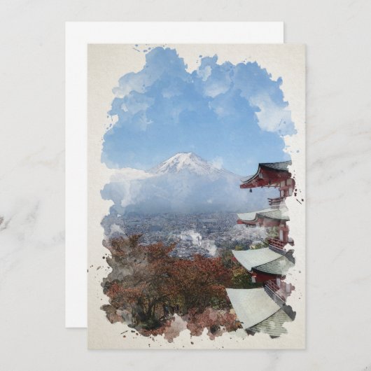 Mount Fuji Japan Waterverf Art T-Shirt Save The Date (Voorkant / Achterkant)