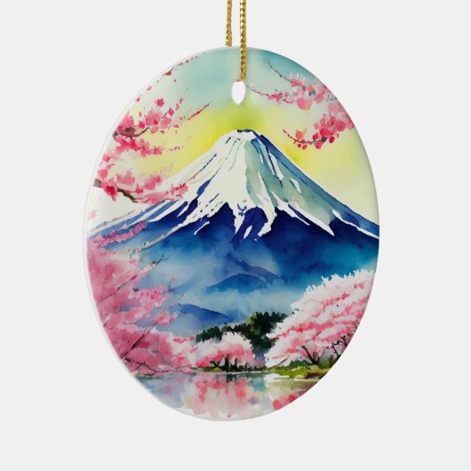 Mount Fuji Japan Waterverf Keramisch Ornament (Rechts)