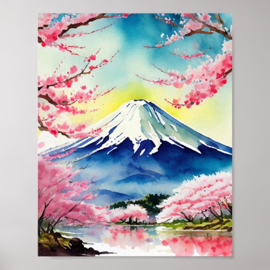 Mount Fuji Japan Waterverf Poster (Voorkant)
