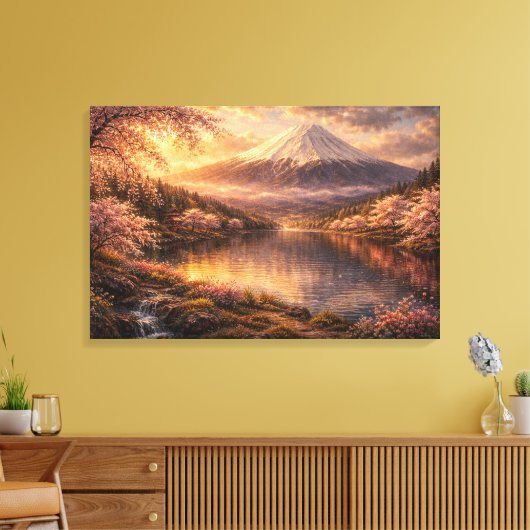 Mount Fuji & Kersenbloesem Olie Kunst Canvas Afdruk (Insitu (Woonkamer))