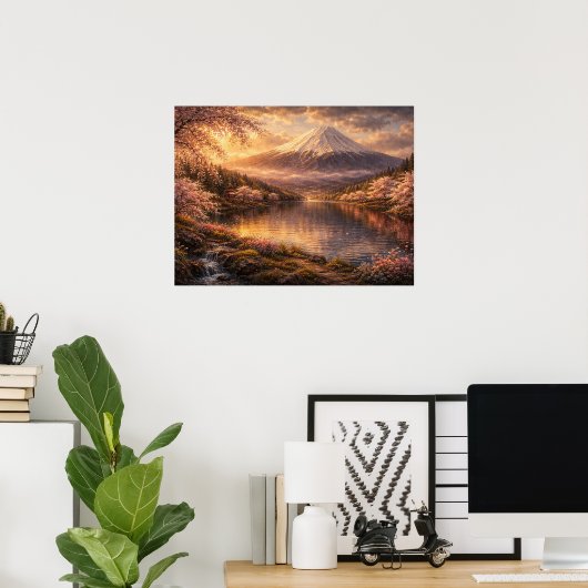 Mount Fuji & Kersenbloesem Olie Kunst Poster (Thuiskantoor)