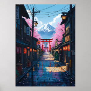 Mount Fuji Kersenbloesemstraat Japanse Torii Poster