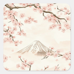 Mount Fuji met Kersenbloesems – Japans (3) Vierkante Sticker