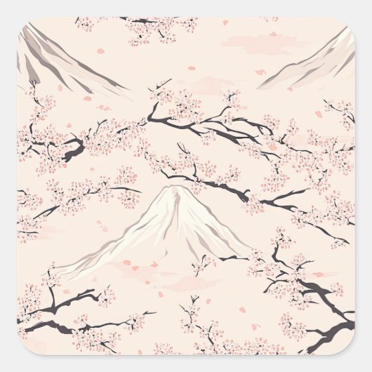Mount Fuji met Kersenbloesems – Japans Vierkante Sticker (Voorkant)