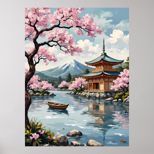 Mount Fuji met kersenbloesems Poster (Voorkant)