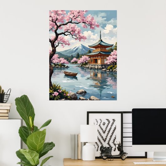Mount Fuji met kersenbloesems Poster (Thuiskantoor)