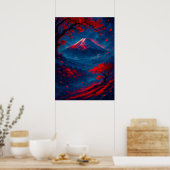 Mount Fuji met rode bloesems Fantasy Japans Poster (Keuken)