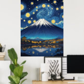 mount fuji op sterrennacht poster (Thuiskantoor)