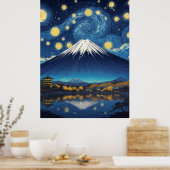 mount fuji op sterrennacht poster (Keuken)
