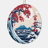 Mount Fuji Over de Waves Keramisch Ornament (Links)