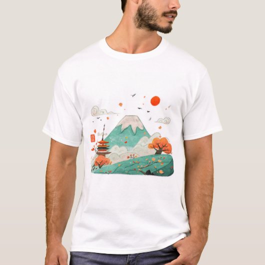 Mount Fuji & Rising Sun Graphic T-shirt (Voorkant)