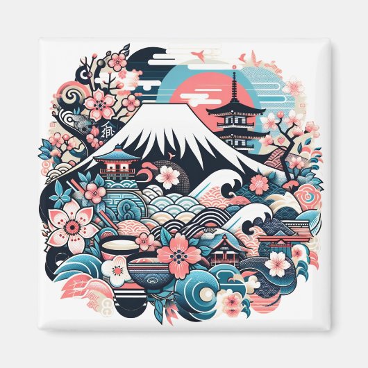 Mount Fuji & Sakura - Traditional Japanese Magnet (Voorkant)
