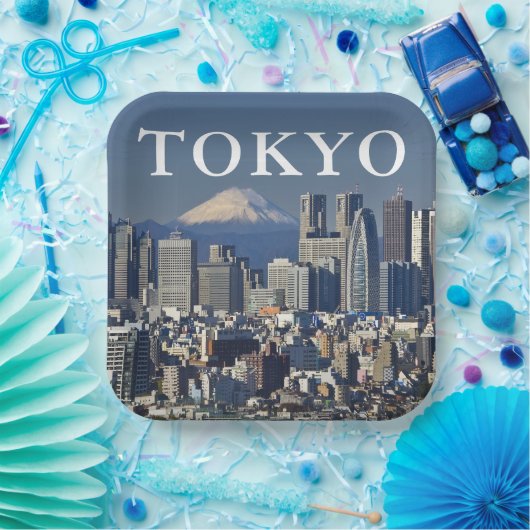Mount Fuji | Shinjuku District Skyline Tokio Japan Papieren Bordje (Feest)