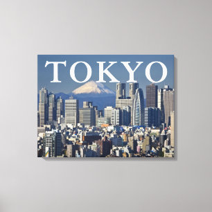 Mount Fuji   Shinjuku stadsbeeld Tokio Japan Canvas Afdruk